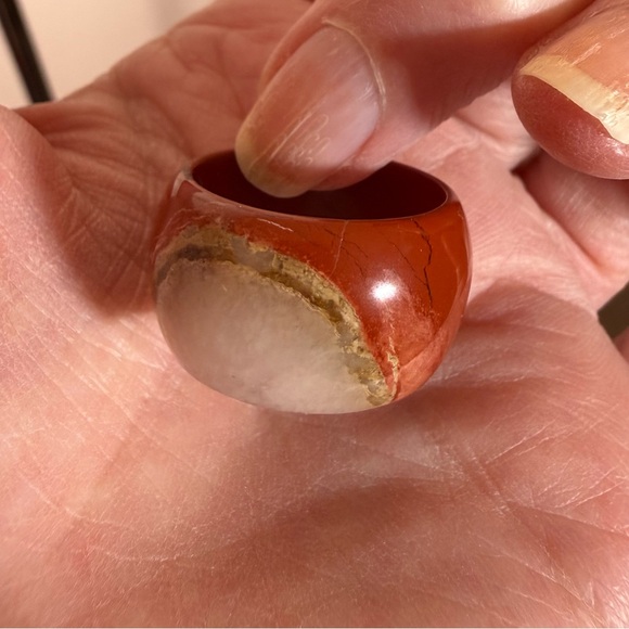 Vintage carnelian and white quartz Solid Stone Wide Band Ring - Picture 7 of 16